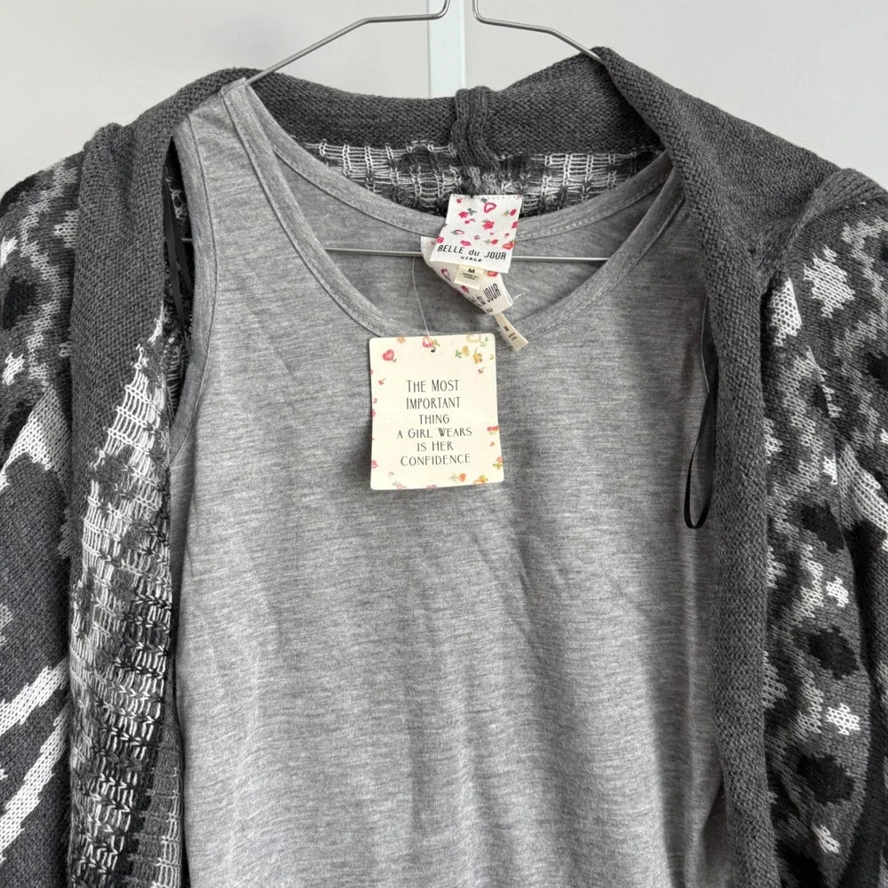 Belle Du‎ Jour Girls Gray Tank Top & Hooded Sweater Cardigan Set - M